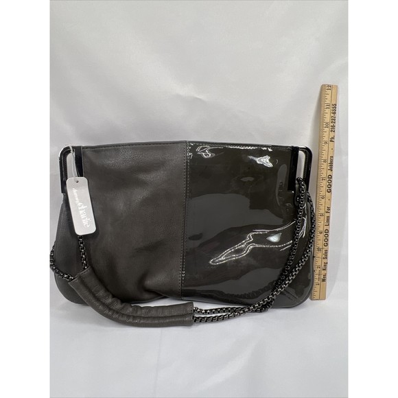 Charming Charlie Off Black Grey Purse Shoulder Bag Chain Strap Double Zippers - Picture 2 of 8